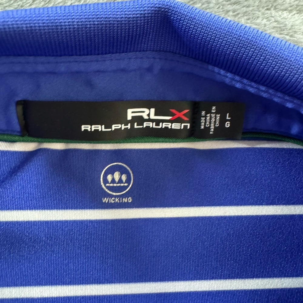 RLX Polo Shirt Mens L Blue White Stripe Golf Performance Stretch Ralph Lauren - Picture 6 of 10